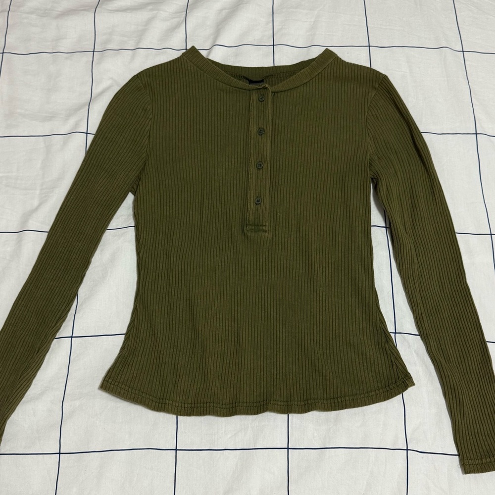 Green Ribbed Long Sleeve Tee